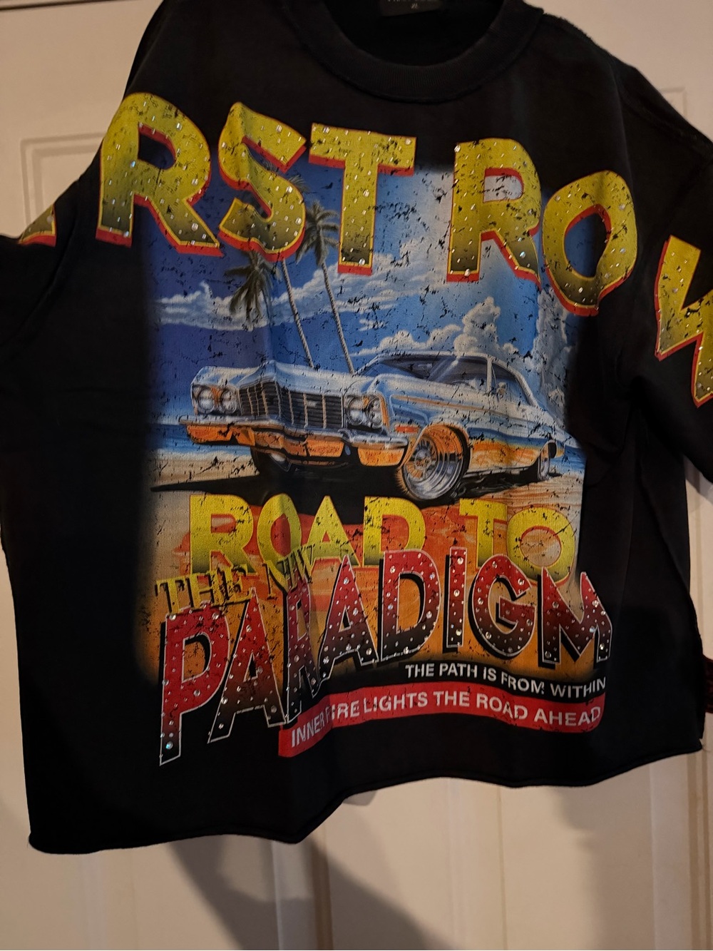 Retro Roadtrip Graphic Sweatshirt - Black with Yellow/Blue/Red Print